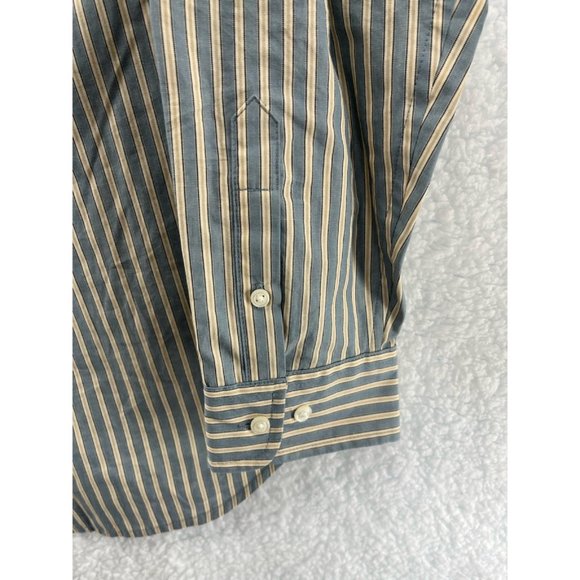 LRL Ralph Lauren Mens Button Front Shirt Green Beige Stripe Long Sleeve Pocket L - Picture 4 of 9